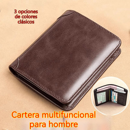 Nueva cartera de cuero genuino para hombre con sistema antirrobo