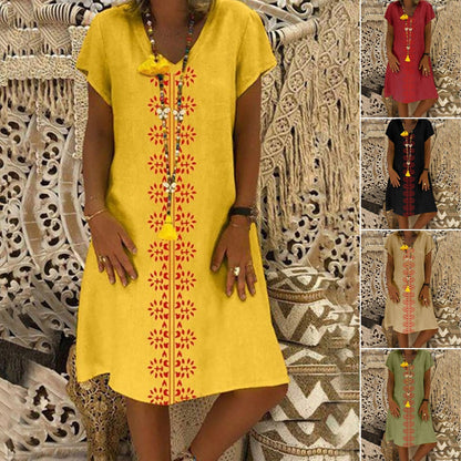 【🏆Livrare gratuită】👗【S-5XL】Rochie din bumbac cu decolteu în V și imprimeu 