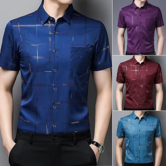 🧊🧊【Cumpără 1, primești 1 gratuit】(M-4XL) Cămașă de vară bărbătească din mătase glacială 