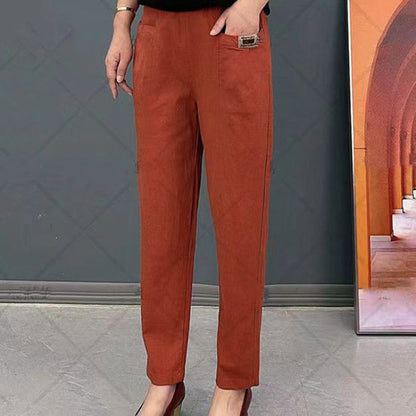 👖🔥🔥【M-6XL】Nové elastické a všestranné dámské kalhoty pro volný čas ve velkých velikostech, vyrobené z čisté bavlny 3905194 