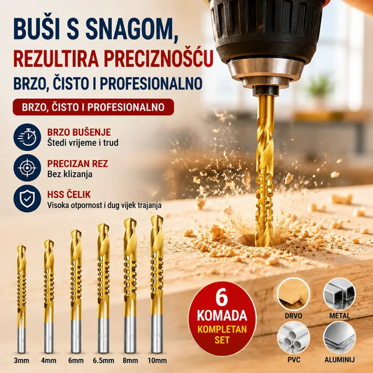 【Set od 6 dijelova】⚙️ Set spiralnih svrdala: Izrađeno od brzoreznog čelika, obloženo titanom i pogodno za razne materijale 🧰