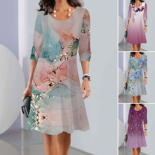 【S-3XL】🍂🍂Nova jesenska midi haljina s dugim rukavima i okruglim izrezom-3931712