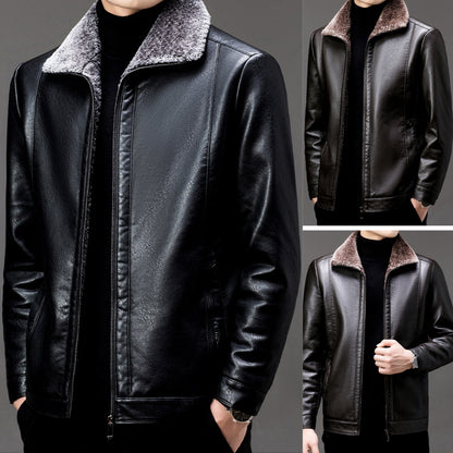 🔥【Vroča razprodaja】🔥【M-3XL】🧥 Moška nova zimska usnjena jakna s flis podlogo, visoka kakovost pravega usnja, notranjost iz jagnječje volne, topla in udobna.