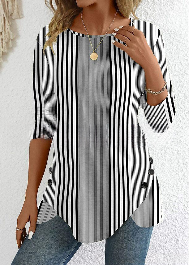 🔥【Vremenski ograničeni popust od 38%】【S-3XL】Nova proljetna ženska prugasta bluza s printom 3907592