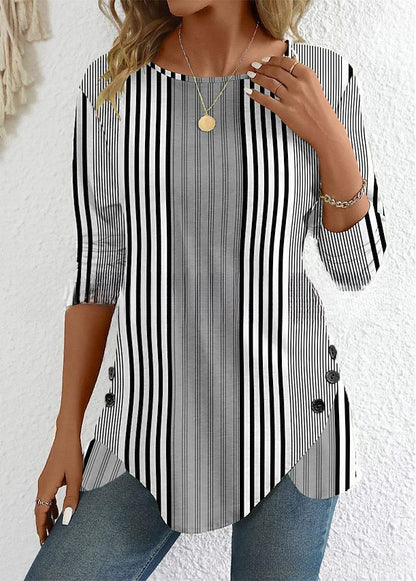 ✨【45% zniżki】【S-5XL】2025 Nowa wiosenna, modna, swobodna, drukowana koszula damska w paski-3913574