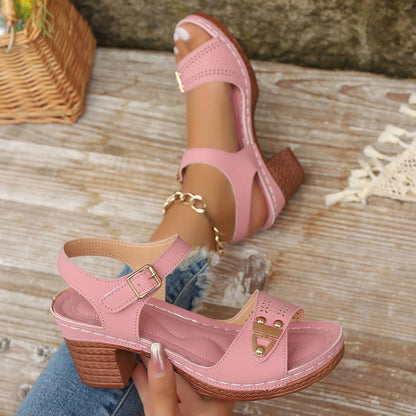 🥰🔥【36~43】Sandale de damă cu toc bloc, tocuri la modă cu vârf deschis, tocuri la modă cu design gol