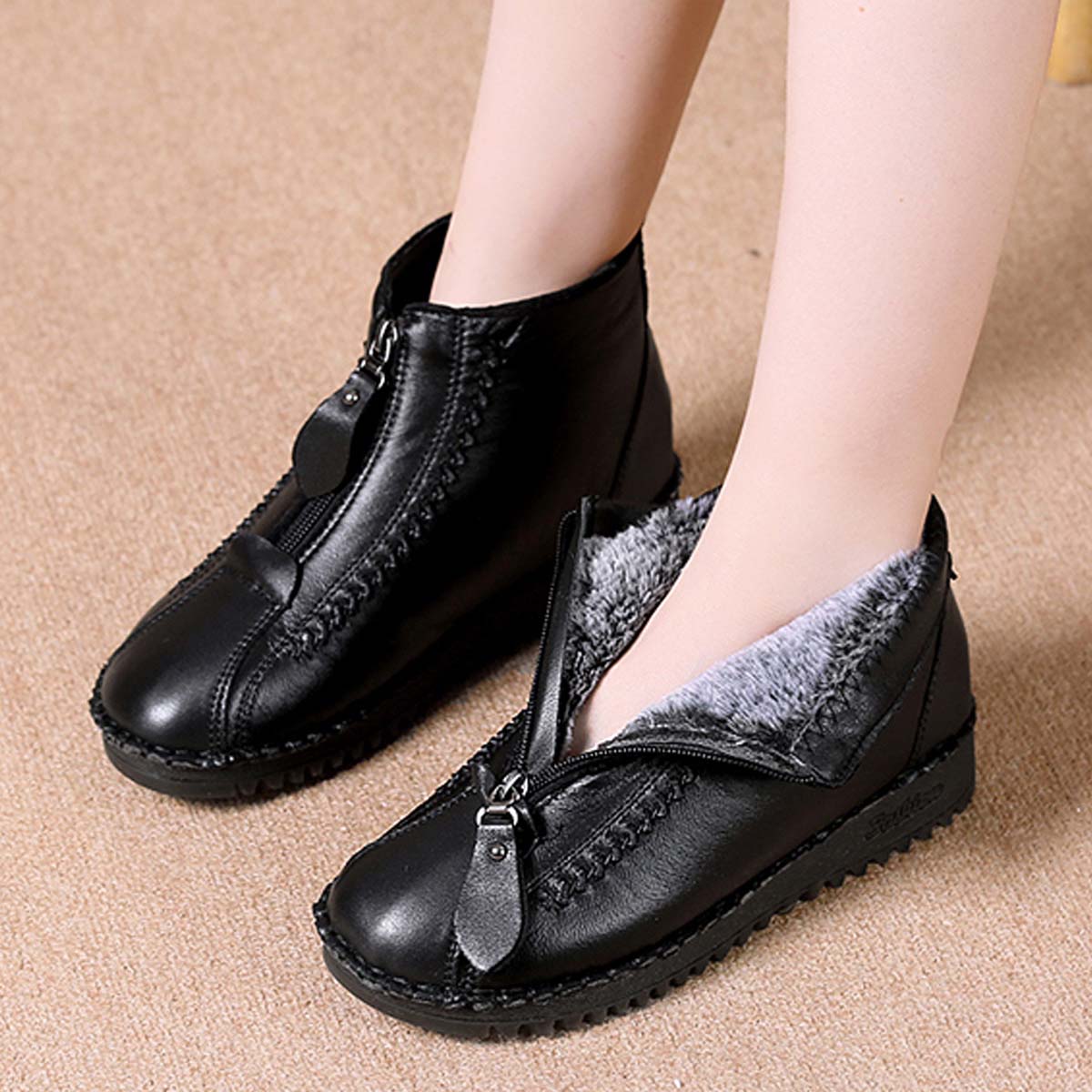 🔥🔥【35-41】Gorące, damskie, casualowe, zimowe śniegowce z polarową wyściółką, zapinane na zamek z boku, odporne na zimno i ciepłe