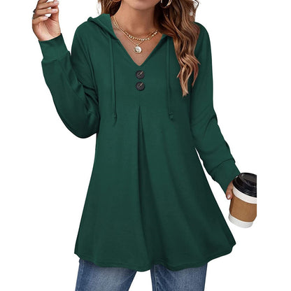 【Reducere originală din fabrică 45%】Tricou de damă nou, de primăvară 2025, casual, cu mânecă lungă, decolteu în V și glugă 