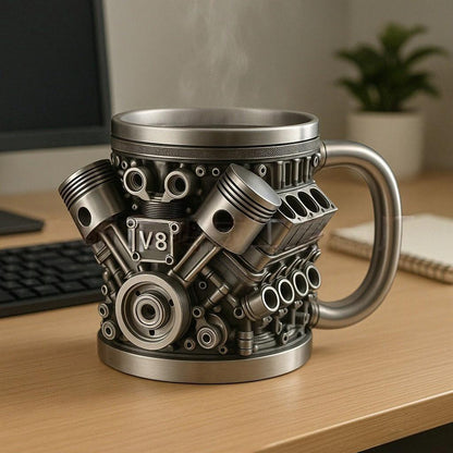 🎁☕ Kávový hrnek Creative Engine V6V8 z nerezové oceli