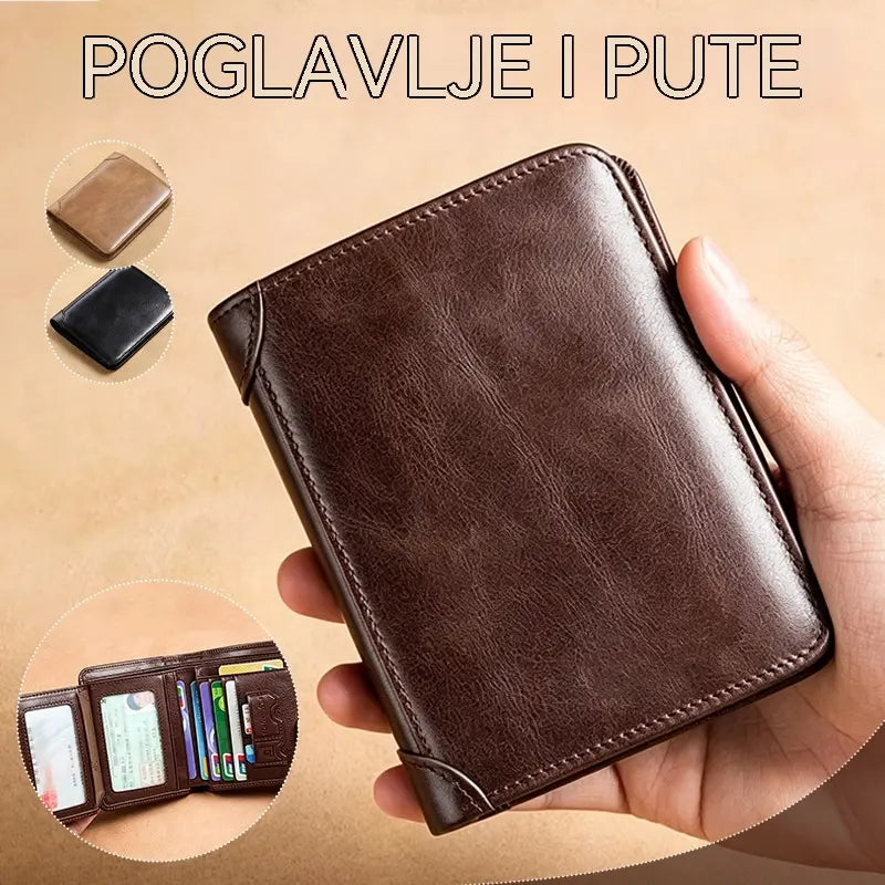 Nueva cartera de cuero genuino para hombre con sistema antirrobo