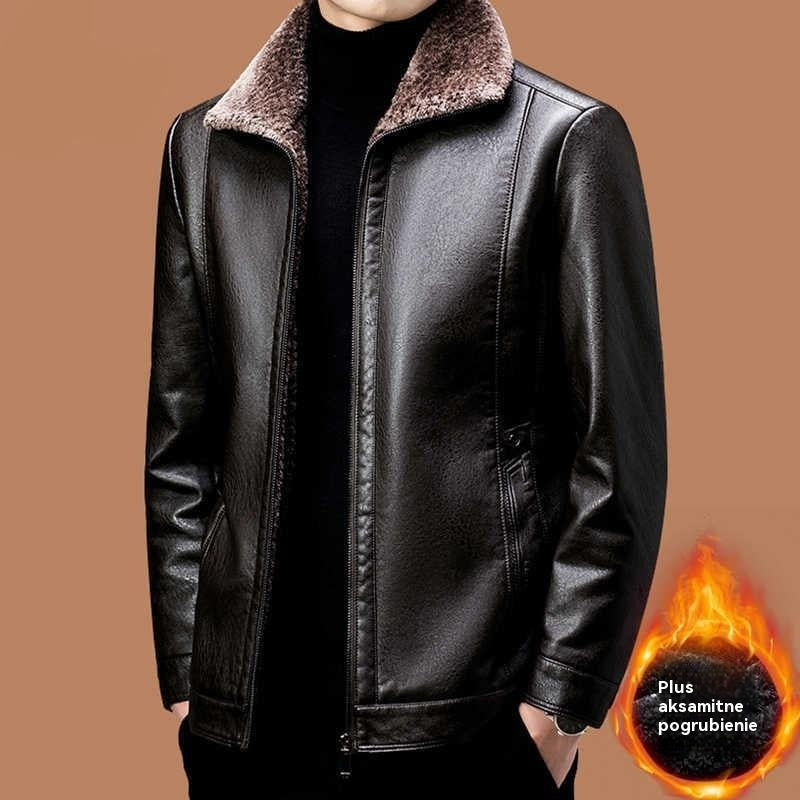 🔥【Horký výprodej】🔥【M-3XL】🧥 Pánská nová zimní kožená bunda s fleecovou podšívkou, vysoká kvalita pravé kůže, vnitřní podšívka z jehněčí vlny, teplá a pohodlná.