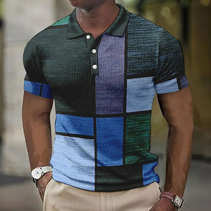 💥👕【S-5XL】Nové pánské kostkované pruhované polo tričko z bavlny a lnu