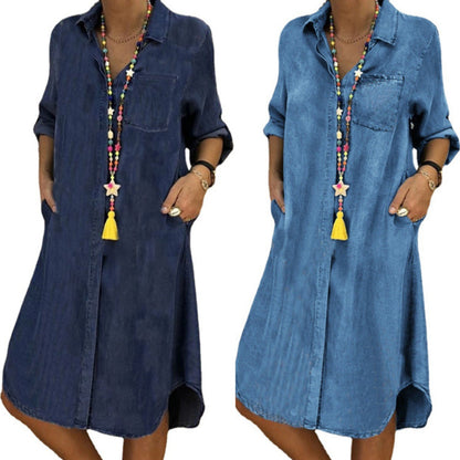 2025 plus size ladies denim dress casual dress plain color