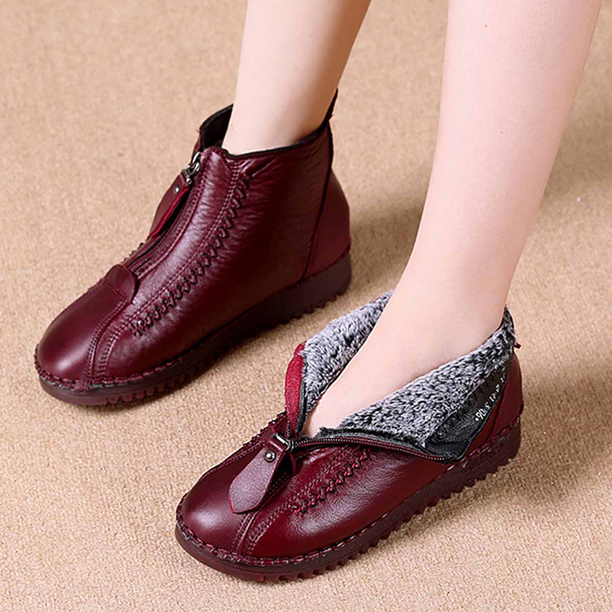 🔥🔥【35-41】Gorące, damskie, casualowe, zimowe śniegowce z polarową wyściółką, zapinane na zamek z boku, odporne na zimno i ciepłe