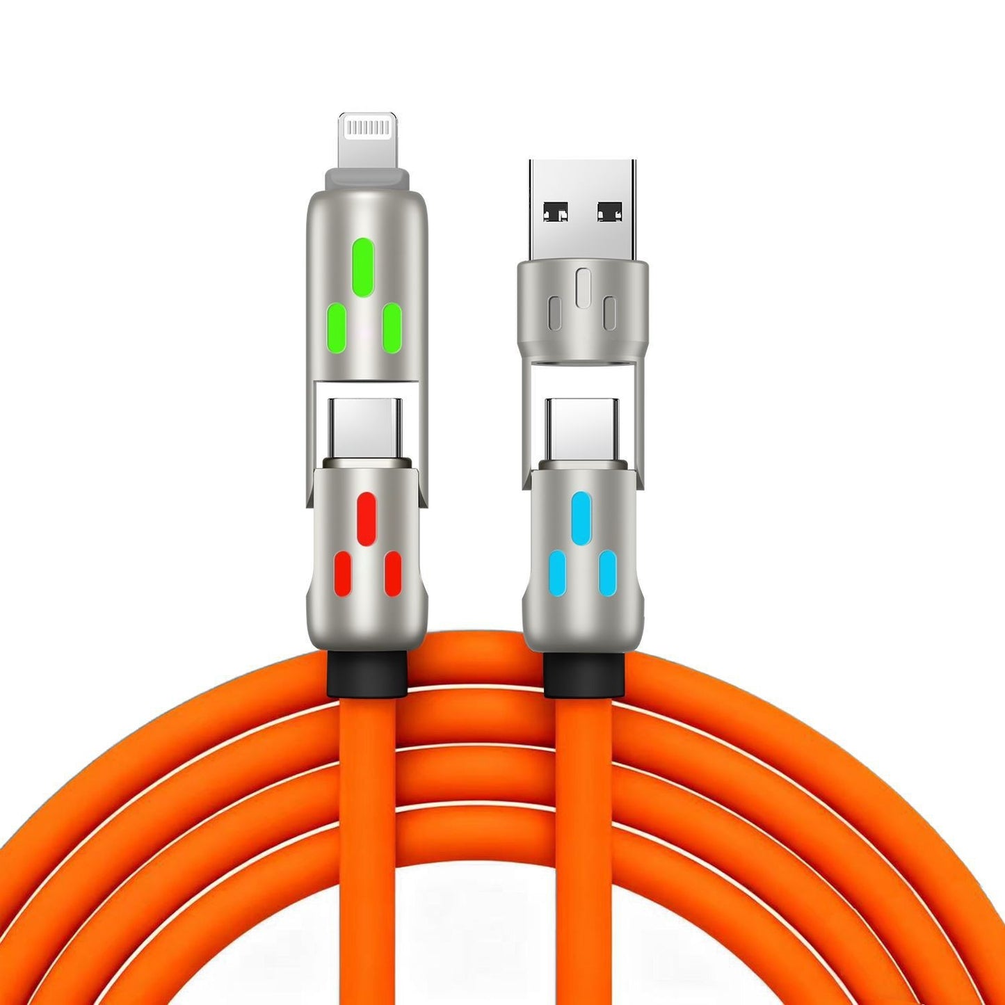🔥 (duljina 2 metra) 4-u-1 kabel PD 240 W – brzo punjenje USB‑C, Lightning i USB‑A, aluminij i silikon, sinkronizacija podataka ⚡📱