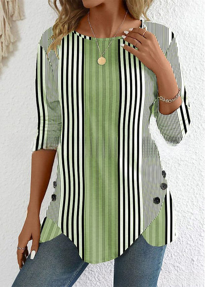 ✨【45% zniżki】【S-5XL】2025 Nowa wiosenna, modna, swobodna, drukowana koszula damska w paski-3913574