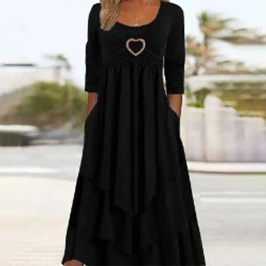 【S-3XL】Vânzare la preț redus, rochie nouă 2025, culoare uni, casual, decorațiuni în talie - 3930475 