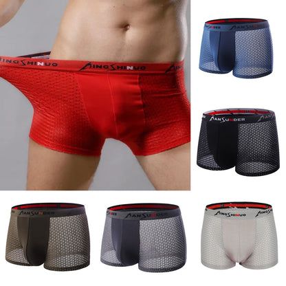 【6 piezas】 Calzoncillos bóxer de seda de hielo para hombre con malla transpirable