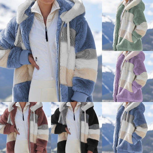 ☃️ Ograničena ponuda 35% popusta❄️【S-5XL】Nova ženska zimska jakna 2025, debela s plišastim prugama