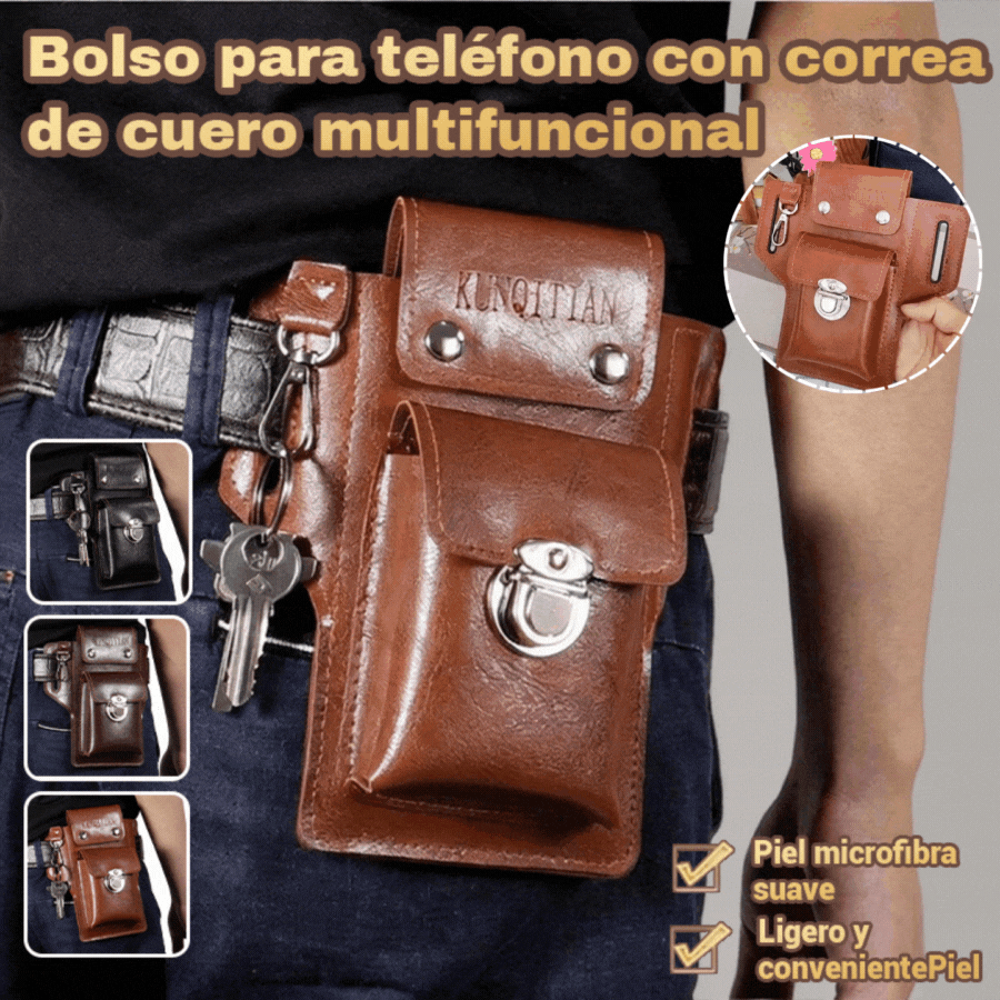 Riñonera de cuero multifuncional para hombre