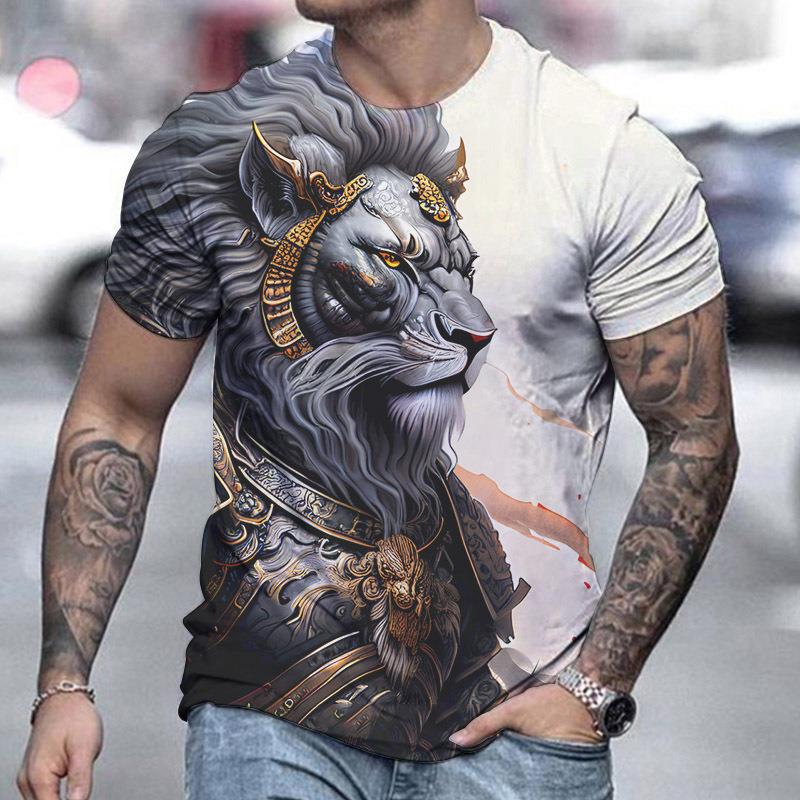 🔥【S-6XL】Męska koszulka polo 3D z nadrukiem lwa