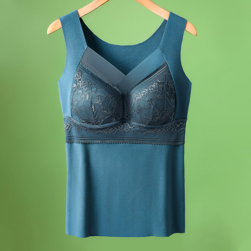 🔥❤️【40-100 komada】Ženski topli jesensko-zimski baršunasti prsluk od čipke s ugrađenim jastučićem za prsa