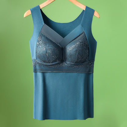 🔥❤️【40-100 komada】Ženski topli jesensko-zimski baršunasti prsluk od čipke s ugrađenim jastučićem za prsa