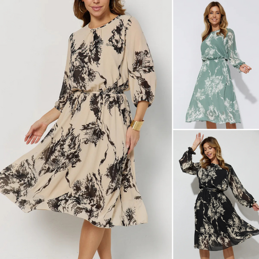 🌸💥【S-5XL】2025 Ženska nova elegantna šifonska haljina s tintom -- Tkanina je mekana, udobna i prozračna