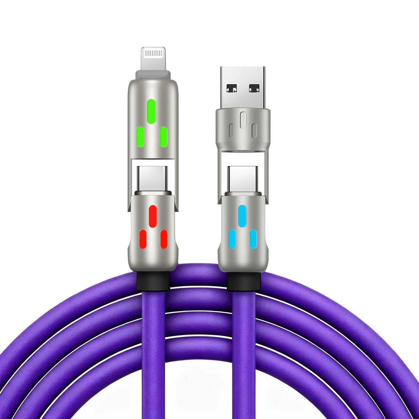🔥 (duljina 2 metra) 4-u-1 kabel PD 240 W – brzo punjenje USB‑C, Lightning i USB‑A, aluminij i silikon, sinkronizacija podataka ⚡📱