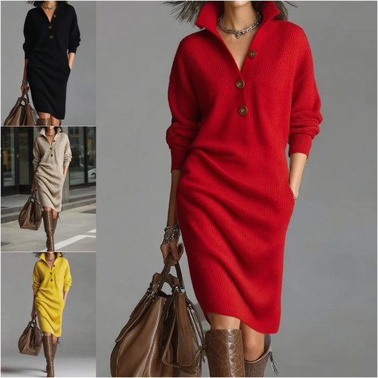 【S-3XL】✨🎉Nuevo vestido de punto con solapas de estilo europeo y americano - Alta calidad