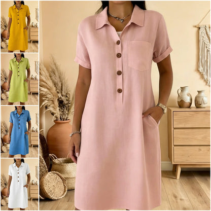 ⏳ Časovo obmedzená ponuka! ⏰🍋【S-3XL】Nové elegantné a jednoduché dámske šaty na gombíky - zakrýva paže, lichotí postave, je zoštíhľujúci a pohodlný.