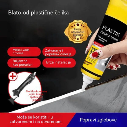 🛁 Vodootporno bijelo keramičko brtvilo protiv plijesni, punilo za spojeve plastike i čelika od blata za brtvljenje rubova sudopera u kuhinji, kupaonici i WC-u.