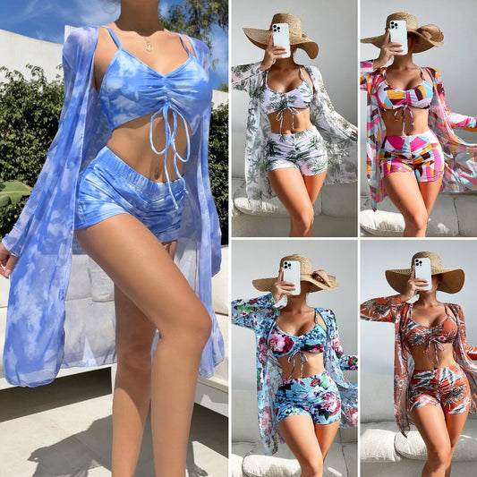 🏖️👙🌴【S-XL】2025 Summer New Beach Vacation Potištěná sada plavek Módní prodyšná třídílná sada plavek