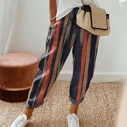Damskie spodnie na co dzień z bawełny i lnu, opcjonalnie wielokolorowe