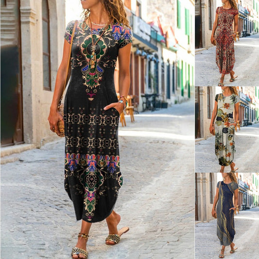 🌈👗【S-3XL】2025 dámské nové volné elegantní módní šaty s potištěnými kapsami 3923210 