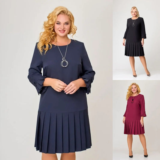 💌 【S-5XL】👗 2024 zimowa nowa wysokiej jakości elegancka sukienka w jednolitym kolorze -- 3876246