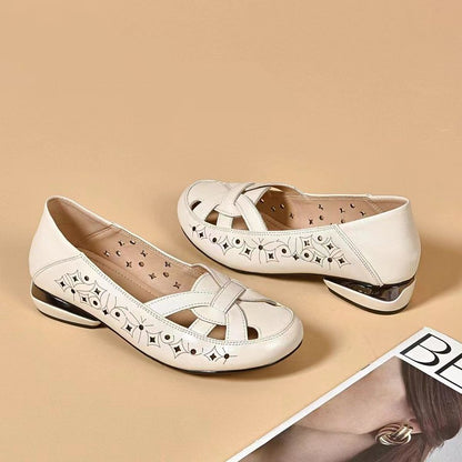 🔥Oferta especial💞【35-40】2025 Sandalias de mujer nuevas con punta redonda, piel auténtica, tacón bajo