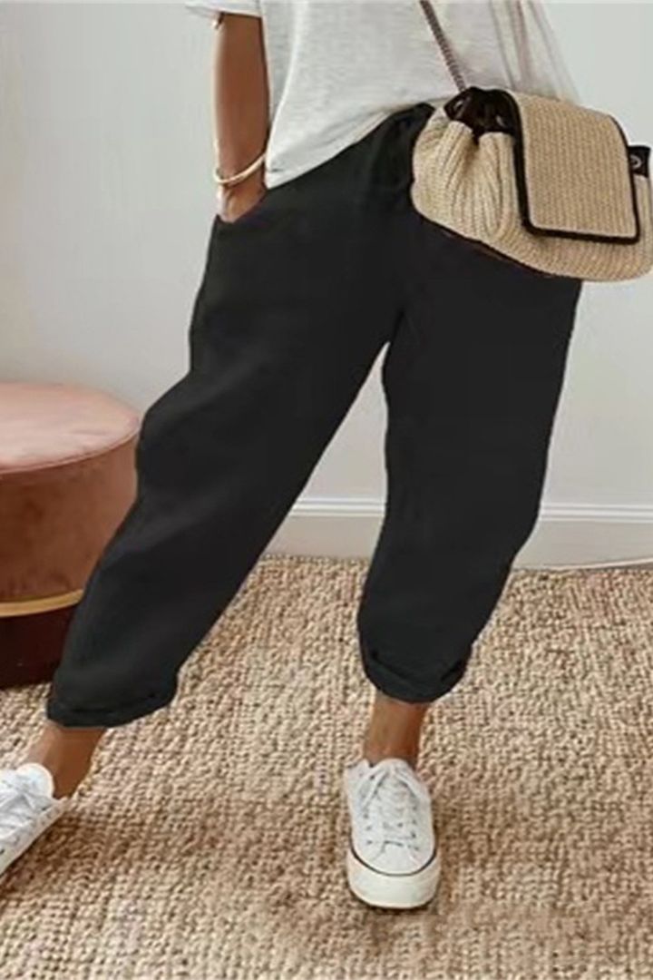 【S-3XL】Pantaloni casual pentru femei din bumbac și in, opțiuni multicolore - 3946774 