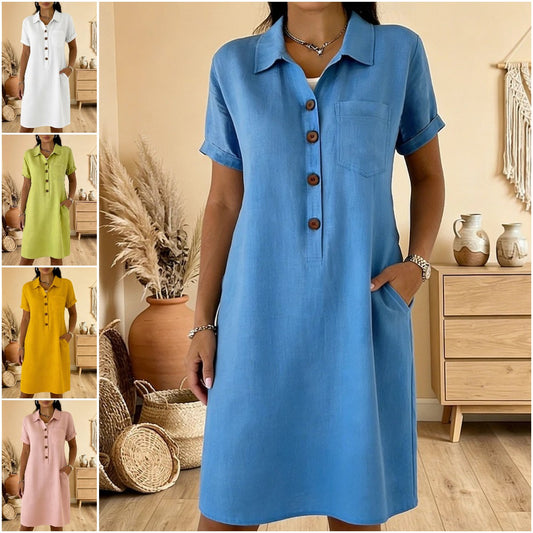 ⏳ Časovo obmedzená ponuka! ⏰🍋【S-3XL】Nové elegantné a jednoduché dámske šaty na gombíky - zakrýva paže, lichotí postave, je zoštíhľujúci a pohodlný.