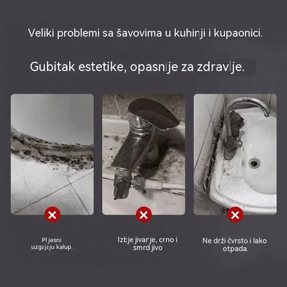 🛁 Vodootporno bijelo keramičko brtvilo protiv plijesni, punilo za spojeve plastike i čelika od blata za brtvljenje rubova sudopera u kuhinji, kupaonici i WC-u.