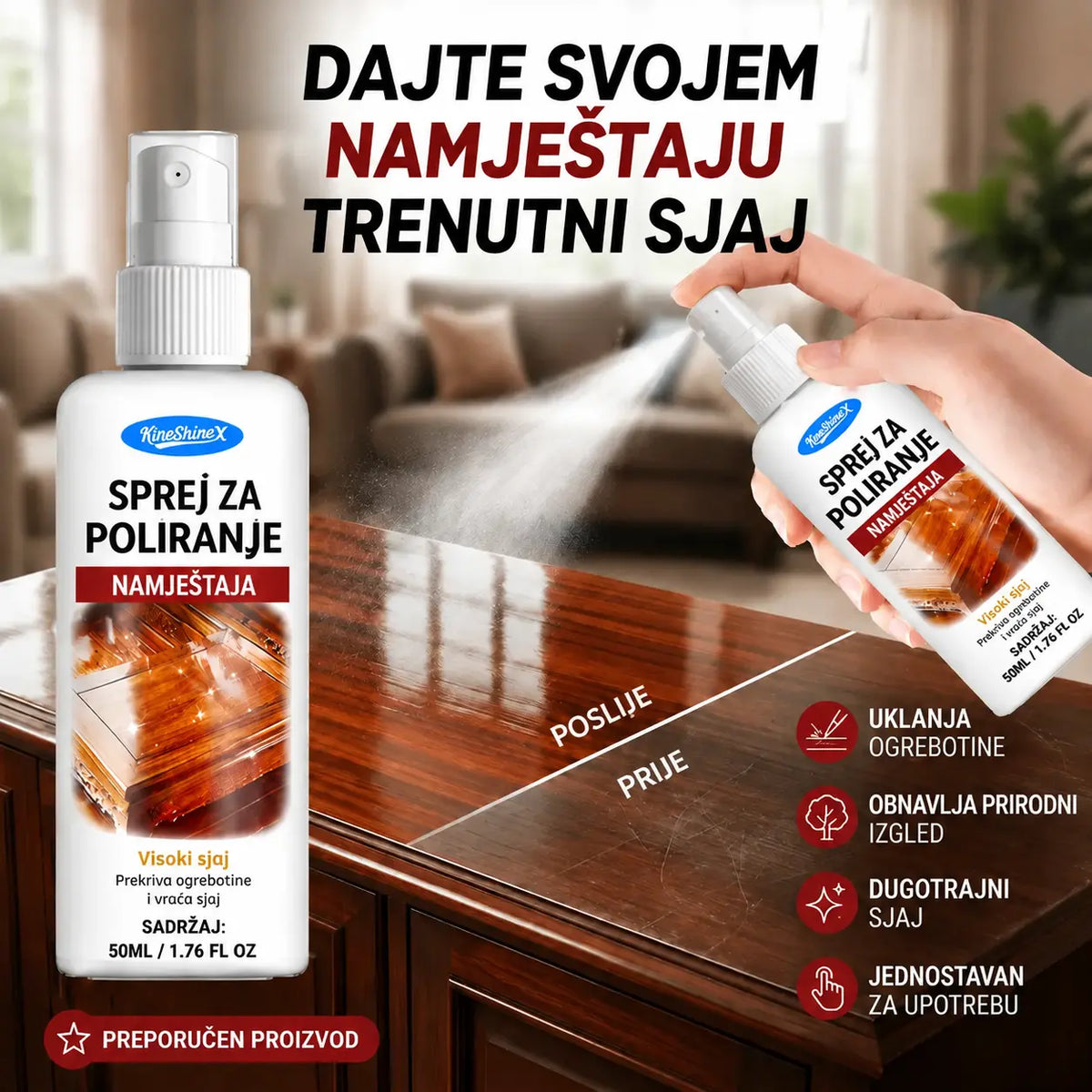 【2 seta】🪑 ✨ Sredstvo za poliranje namještaja visokog sjaja obnavlja drvo i vinil u sekundama.