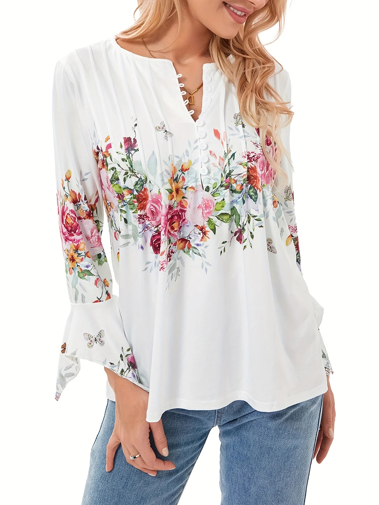 👕🥰[Časově omezená nabídka - kupte jeden kus, druhý dostanete zdarma] [S-5XL] Módní dámské tričko s výstřihem do V
