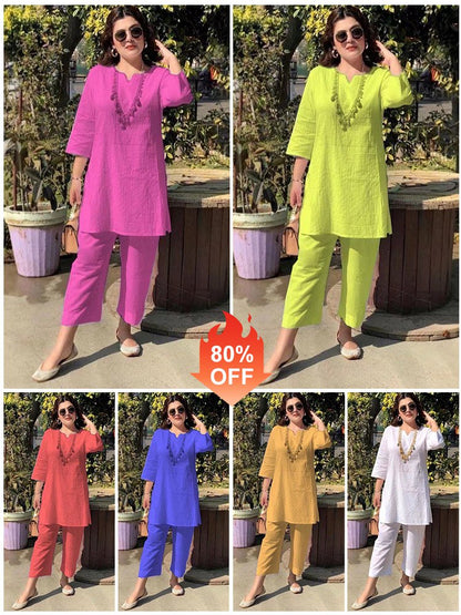 【40-100 kg】[40-100 livre] Costum de vară din bumbac și in, stil etnic 