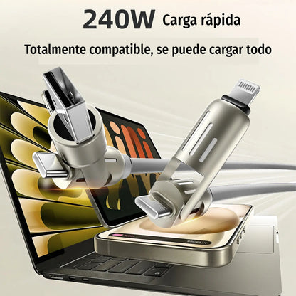 🔥 (duljina 2 metra) 4-u-1 kabel PD 240 W – brzo punjenje USB‑C, Lightning i USB‑A, aluminij i silikon, sinkronizacija podataka ⚡📱