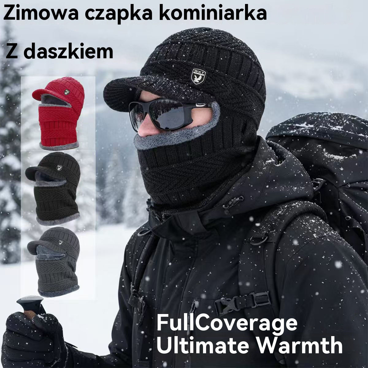 🔥⛄Jednoczęściowa czapka z grubej wełny z podszewką z polaru, wiatroszczelna i chroniąca przed zimnem