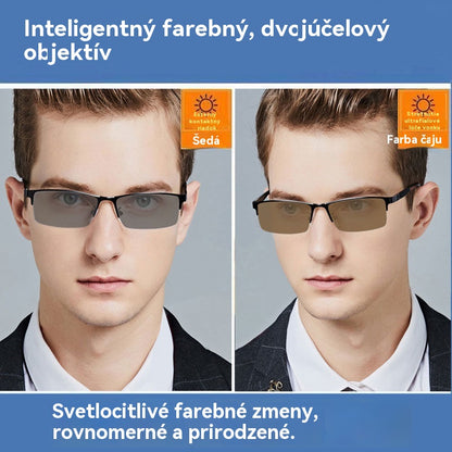 👓✨【50% zľava】🔥Metalické fotochromatické slnečné okuliare s polovičným rámom, dioptrické okuliare s anti-modrým svetlom, slnečné okuliare na šoférovanie
