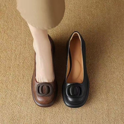 👠【35-40】2025 nové 4CM všestranné módní boty z měkké kůže s retro tlustým podpatkem a kulatou špičkou 3910601 