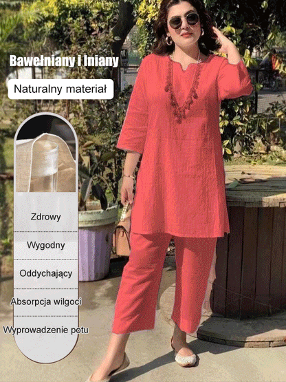 【40-100 kg】[40-100 livre] Costum de vară din bumbac și in, stil etnic 