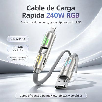 🔥 (duljina 2 metra) 4-u-1 kabel PD 240 W – brzo punjenje USB‑C, Lightning i USB‑A, aluminij i silikon, sinkronizacija podataka ⚡📱