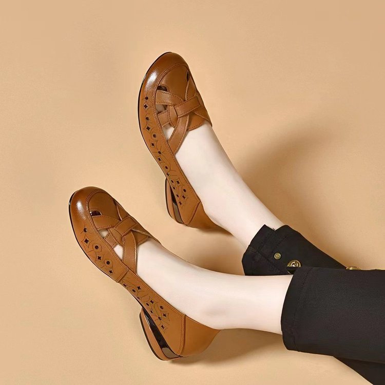 🔥Oferta especial💞【35-40】2025 Sandalias de mujer nuevas con punta redonda, piel auténtica, tacón bajo